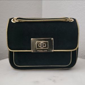 Michael Kors Black Suede & Goldtone Chain Crossbody